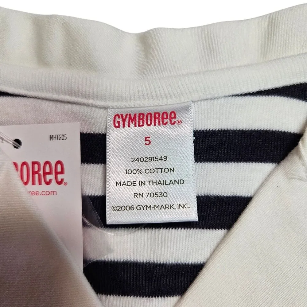 Vintage Gymboree Top Girls Size 5 Black White Striped Polo Bon Voyage Line NWT